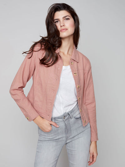 Linen Blend Jacket - Nougat - C6199 Charlie B Collection Canada