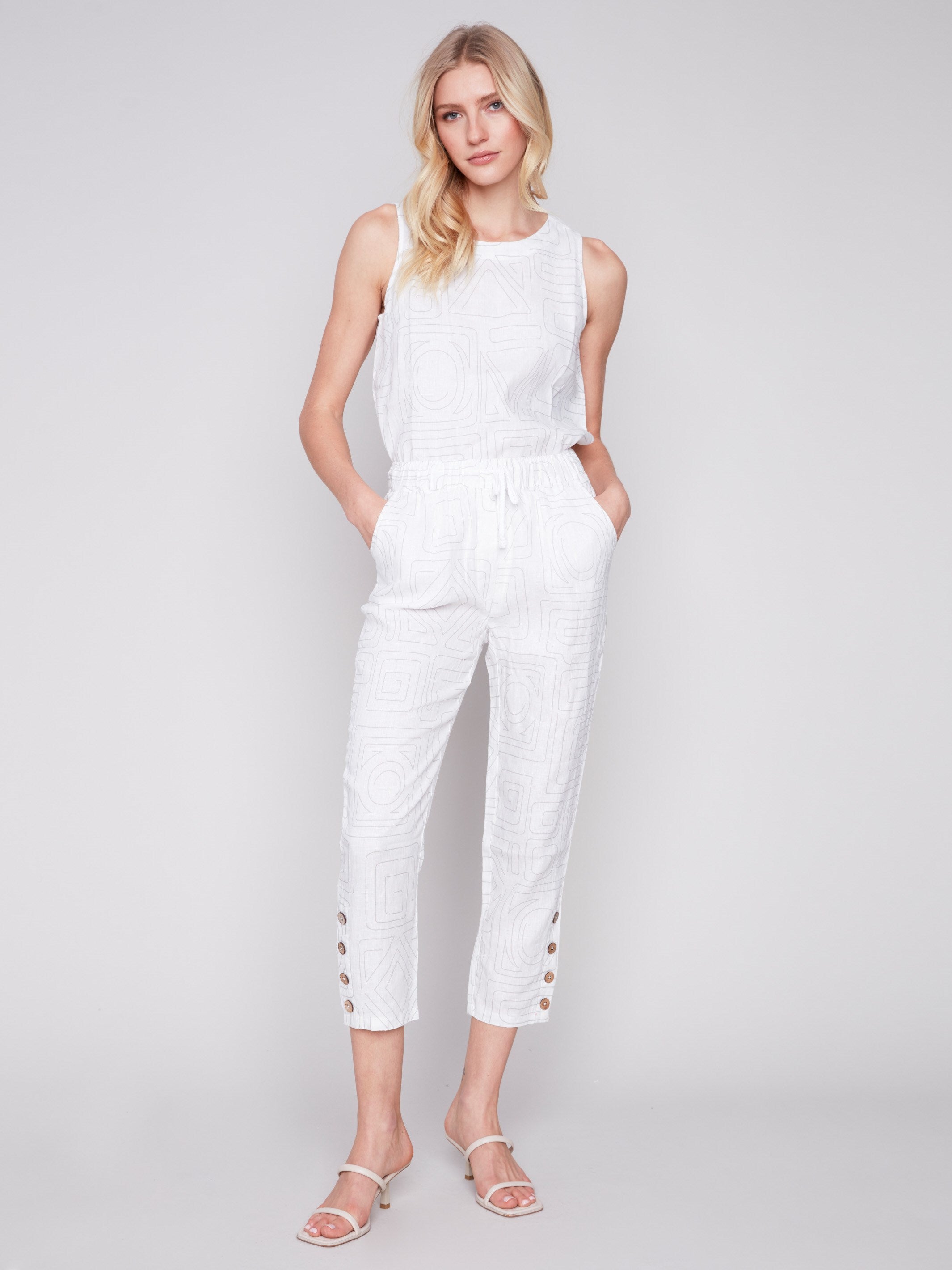 Linen Jogger Pants with Button Detail - Light Grey - Charlie B Collection Canada - Image 1