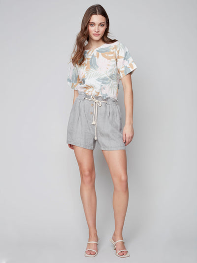 Linen Paperbag Shorts - Basil - C8009 Charlie B Collection Canada