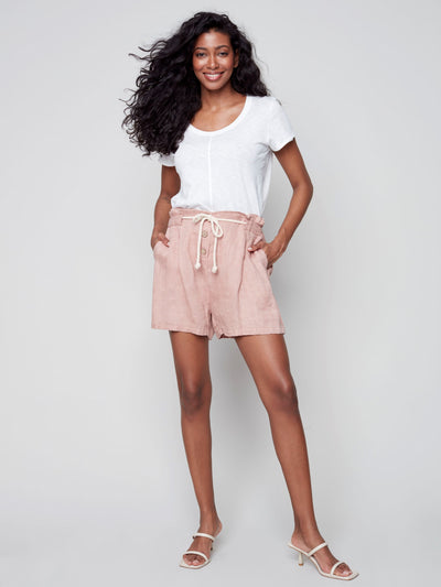 Linen Paperbag Shorts - Nougat - C8009 Charlie B Collection Canada