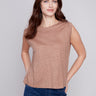 Linen Tank Top with Sleeve Detail - Caramel - Charlie B Collection Canada - Image 6