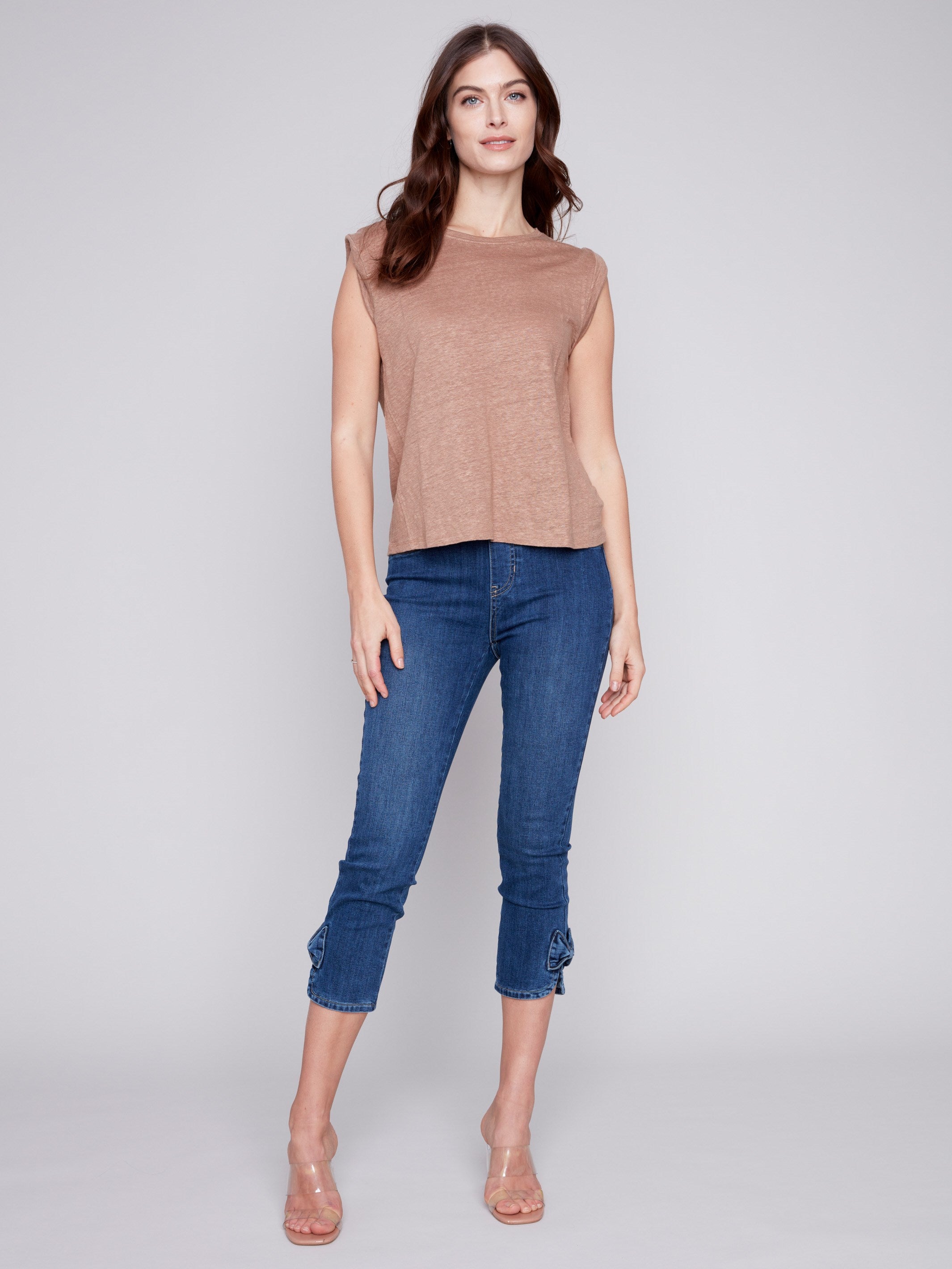 Linen Tank Top with Sleeve Detail - Caramel - Charlie B Collection Canada - Image 8