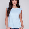 Linen Tank Top with Sleeve Detail - Sky - Charlie B Collection Canada - Image 1