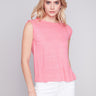 Linen Tank Top with Sleeve Detail - Flamingo - Charlie B Collection Canada - Image 1