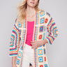 Long Color Block Crochet Cardigan - Punch - Charlie B Collection Canada - Image 1