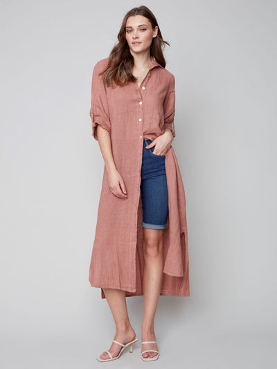 Long Linen Duster Dress - Nougat - C3106 Charlie B Collection Canada 3