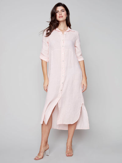 Long Linen Duster Dress - Pearl Pink - C3106 Charlie B Collection Canada 1
