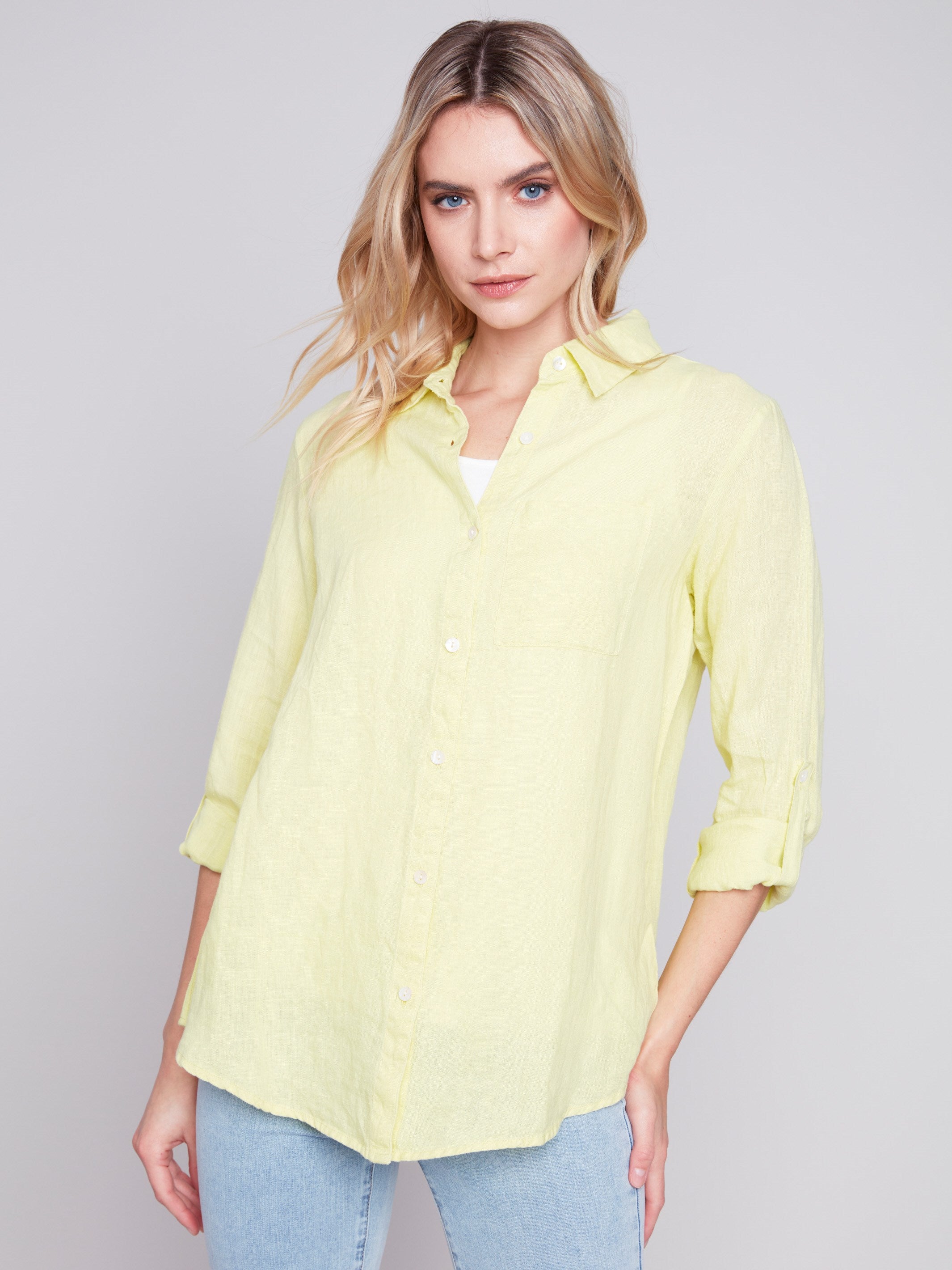 Long Linen Shirt - Anise - Charlie B Collection Canada - Image 1