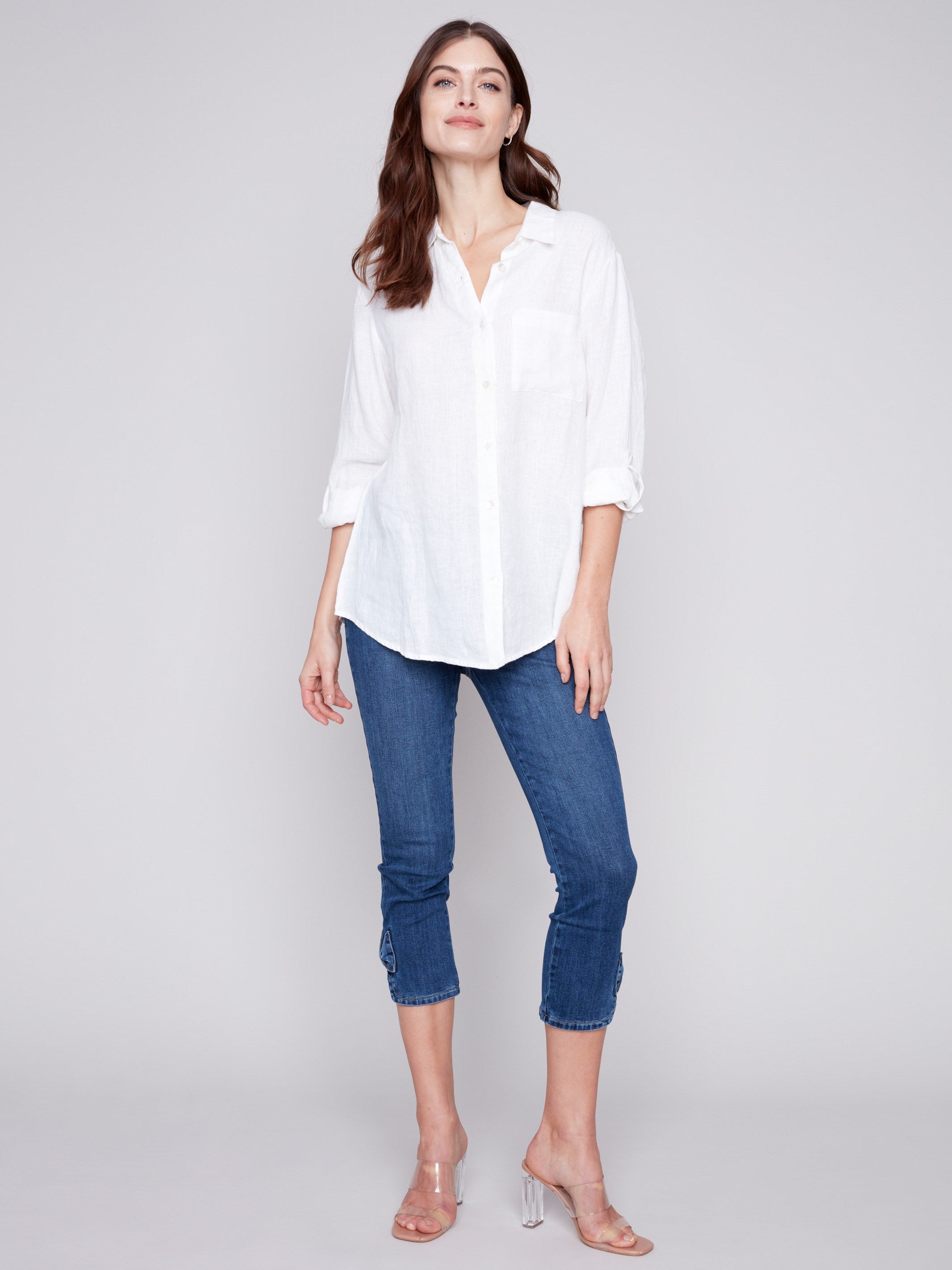 Long Linen Shirt - White - Charlie B Collection Canada - Image 3
