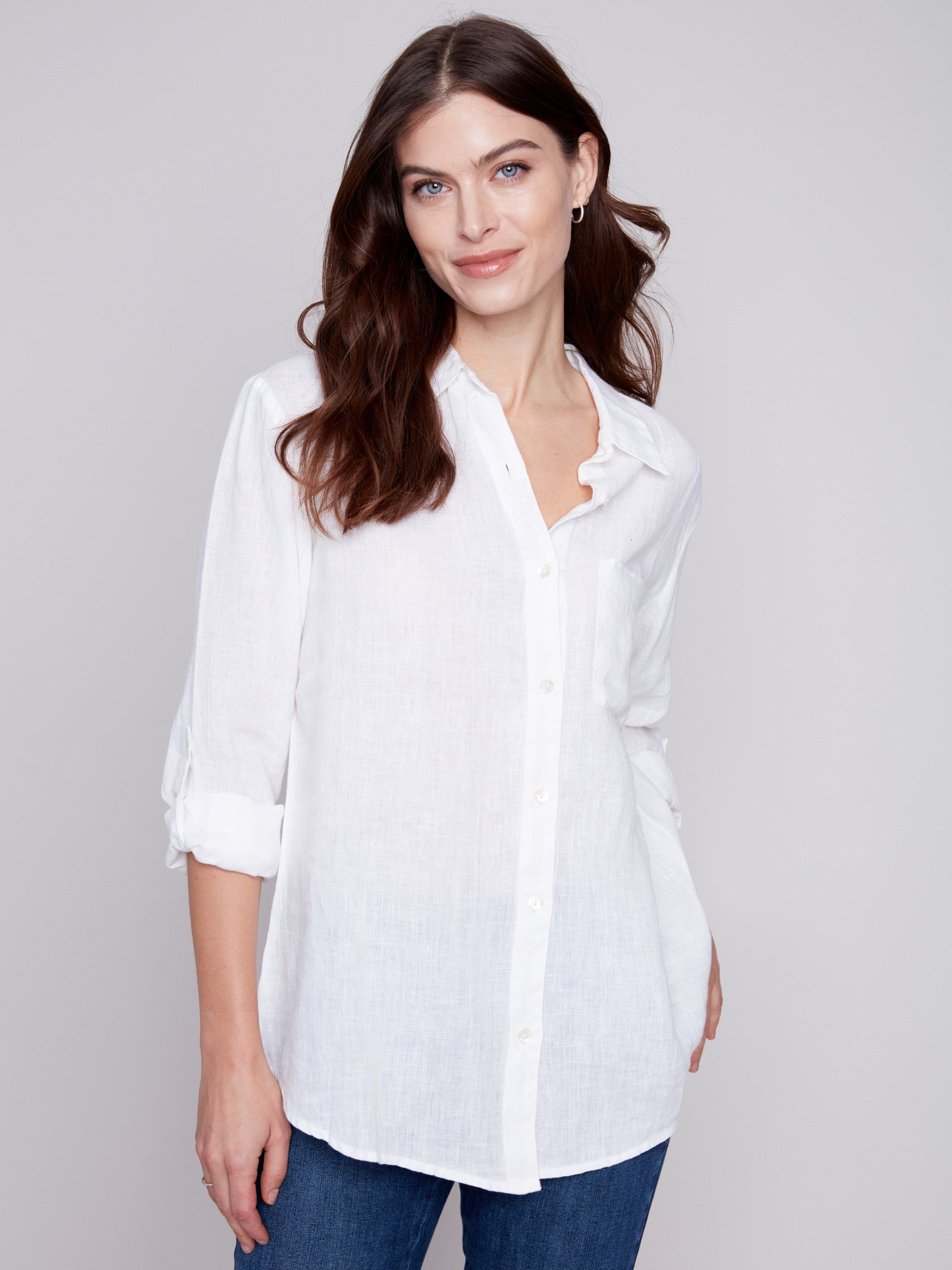 Long Linen Shirt - White - Charlie B Collection Canada - Image 5