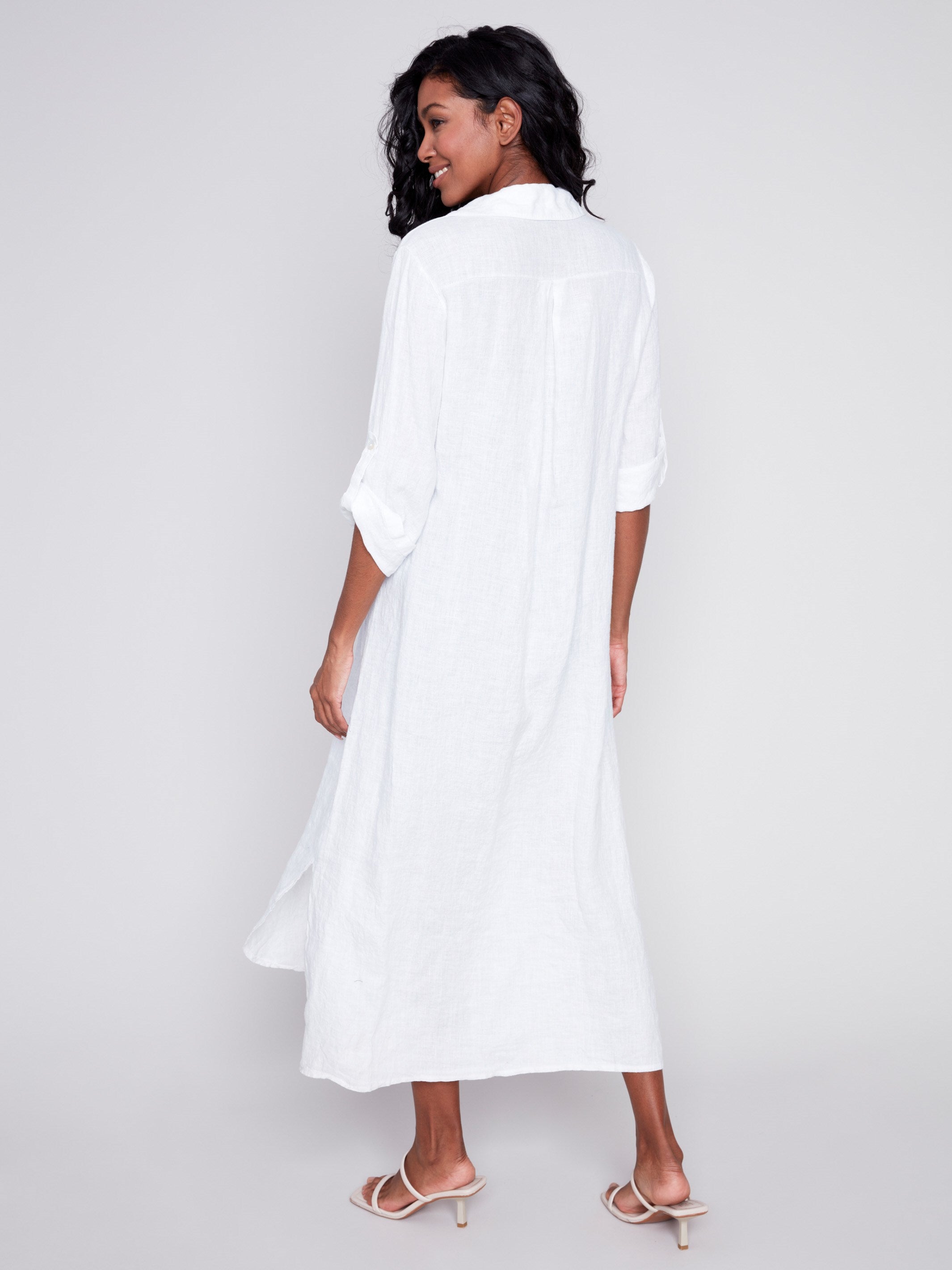 Long Linen Tunic Dress - White - Charlie B Collection Canada - Image 3