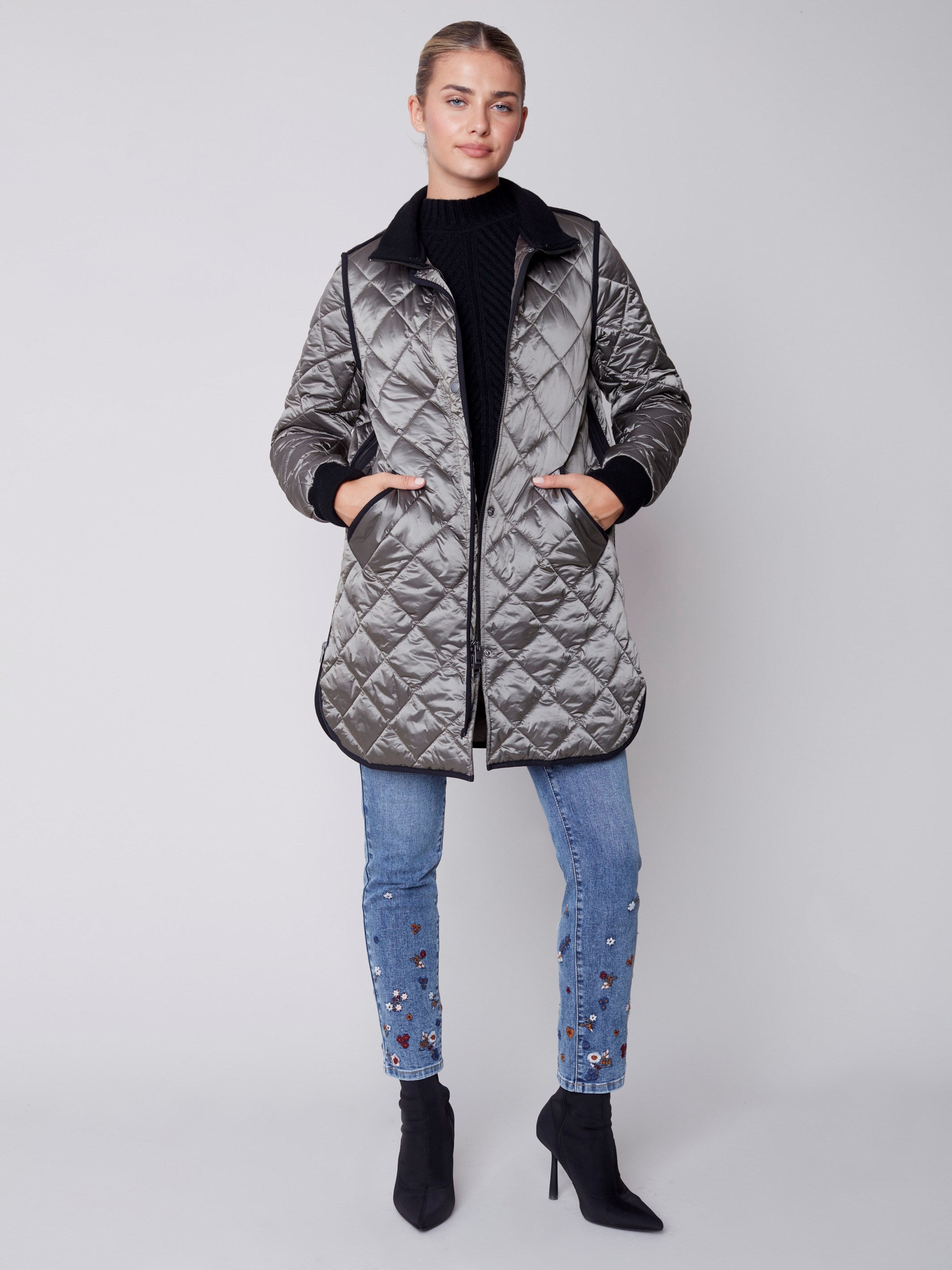 Long Quilted Puffer Jacket - Spruce