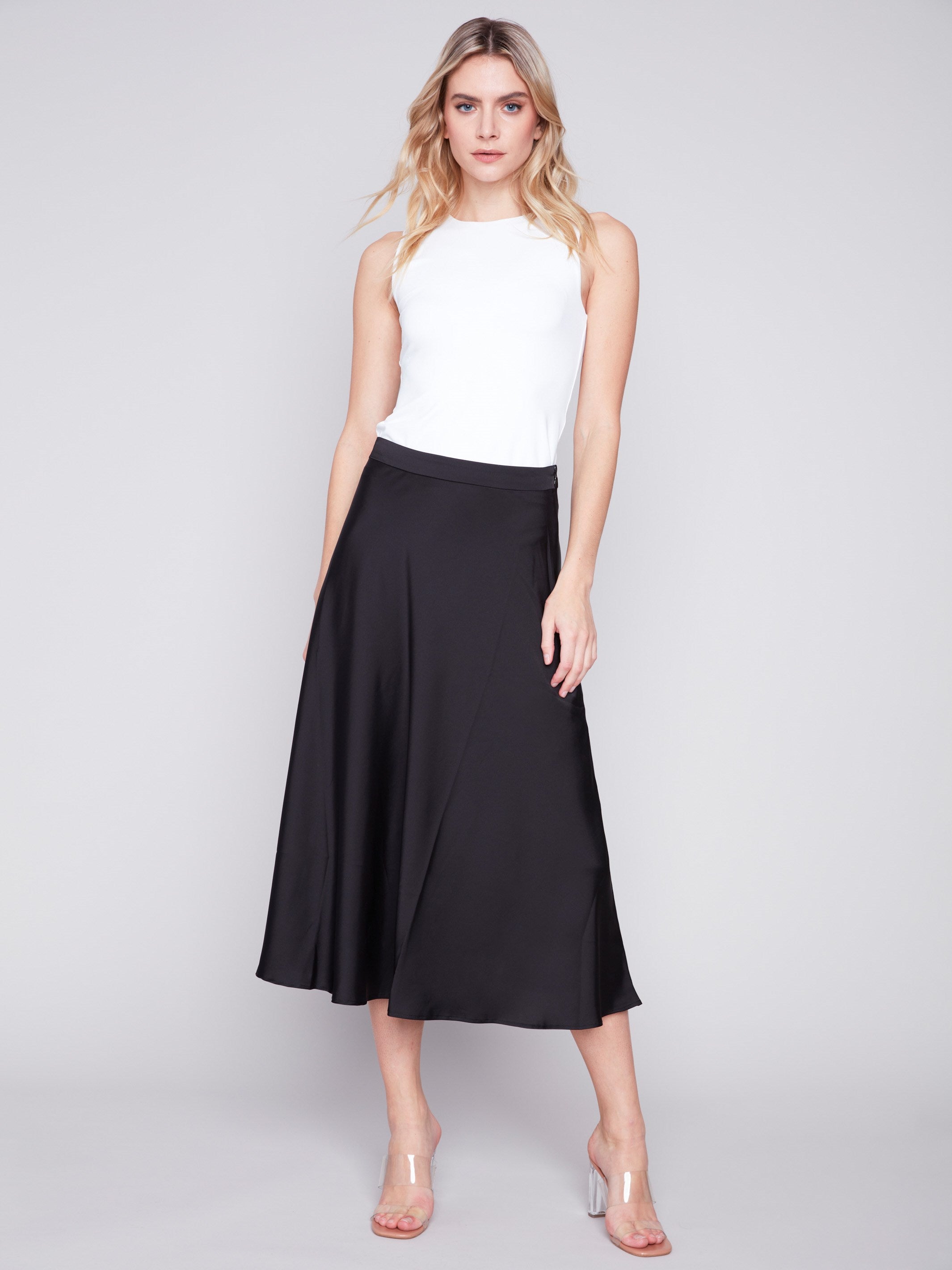 Long Satin Skirt - Black - Charlie B Collection Canada - Image 1