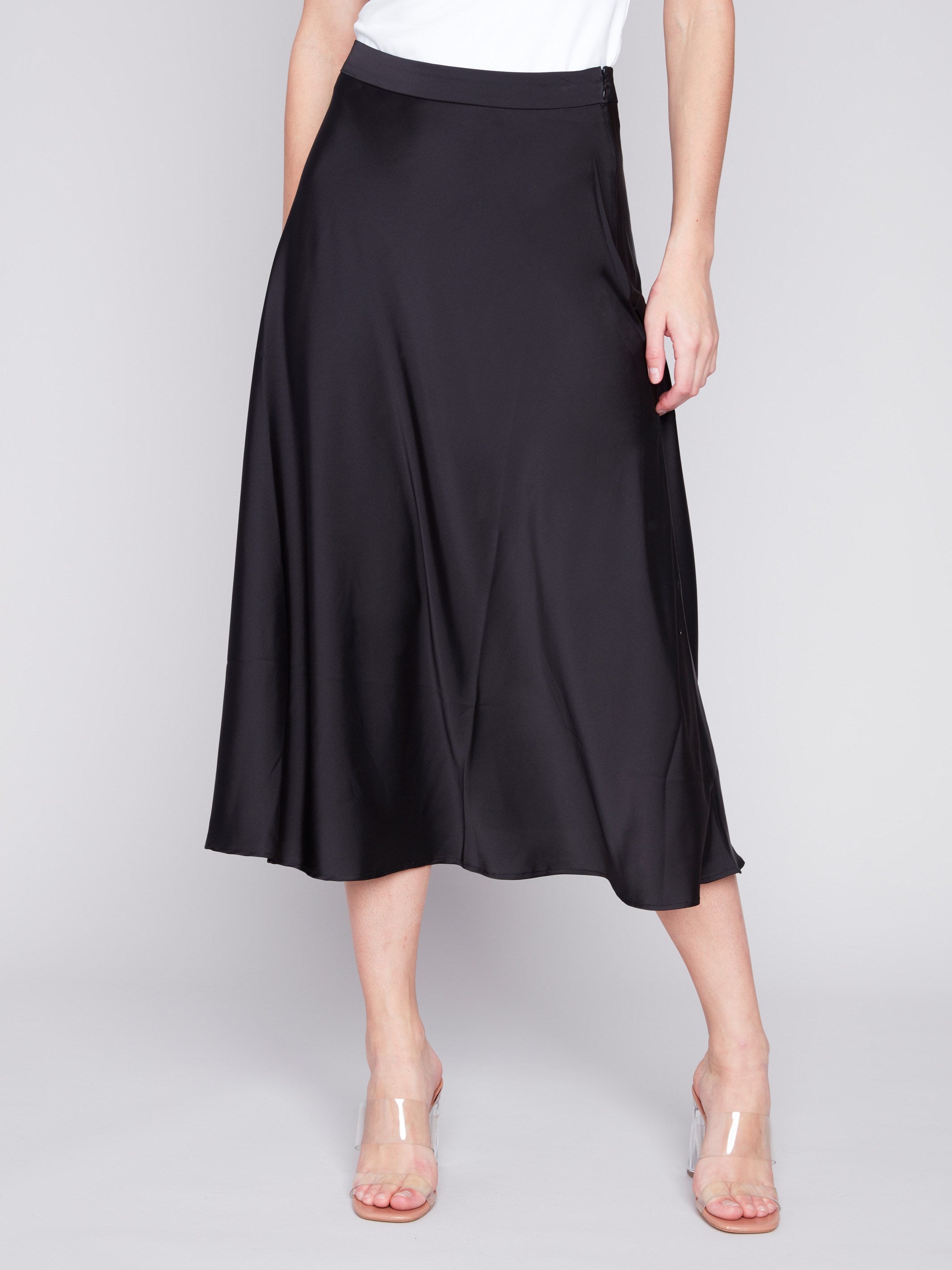 Long Satin Skirt - Black - Charlie B Collection Canada - Image 3