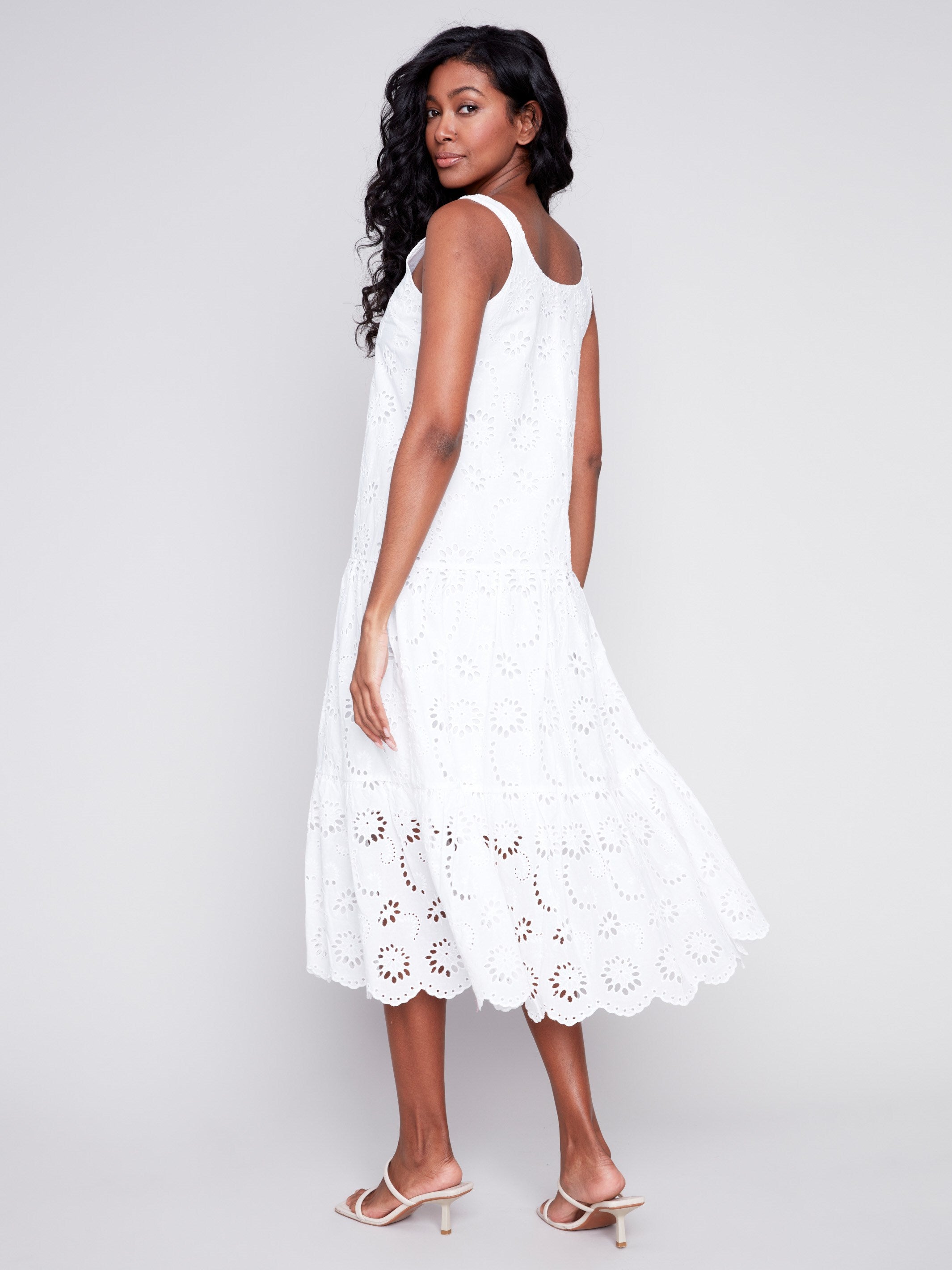 Long Sleeveless Cotton Eyelet Dress - White - Charlie B Collection Canada - Image 3