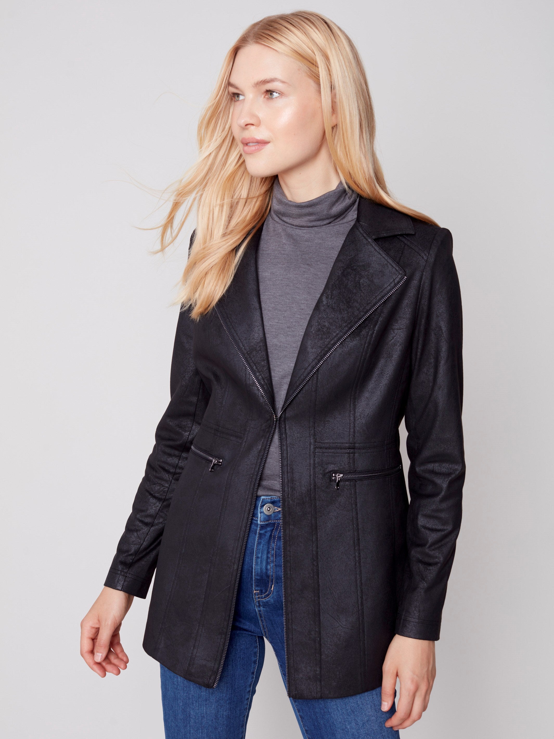 Manteau long vintage en suédine - Noir