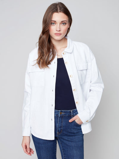 Loose Fit Twill Jean Jacket - White - C6248 Charlie B Collection Canada