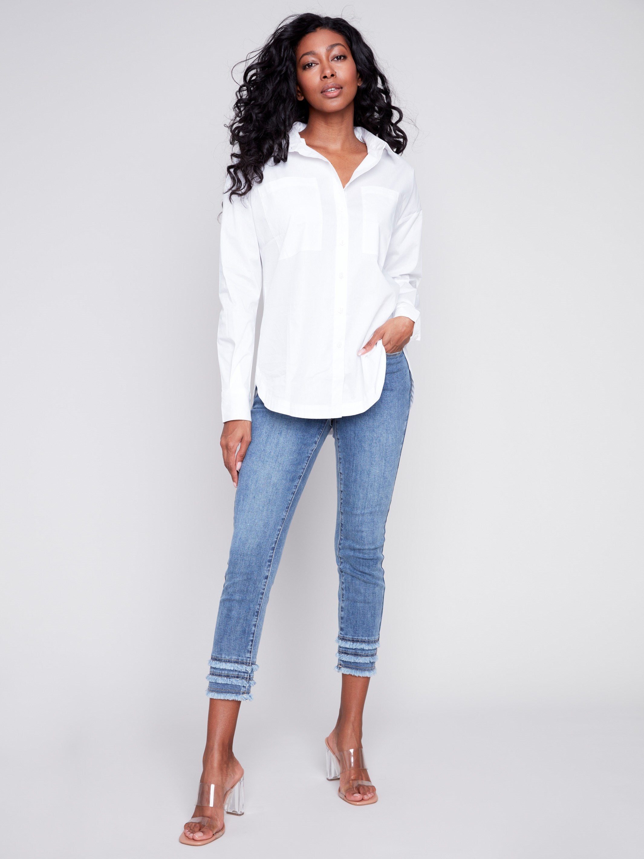 Loose Poplin Shirt - White - Charlie B Collection Canada - Image 3