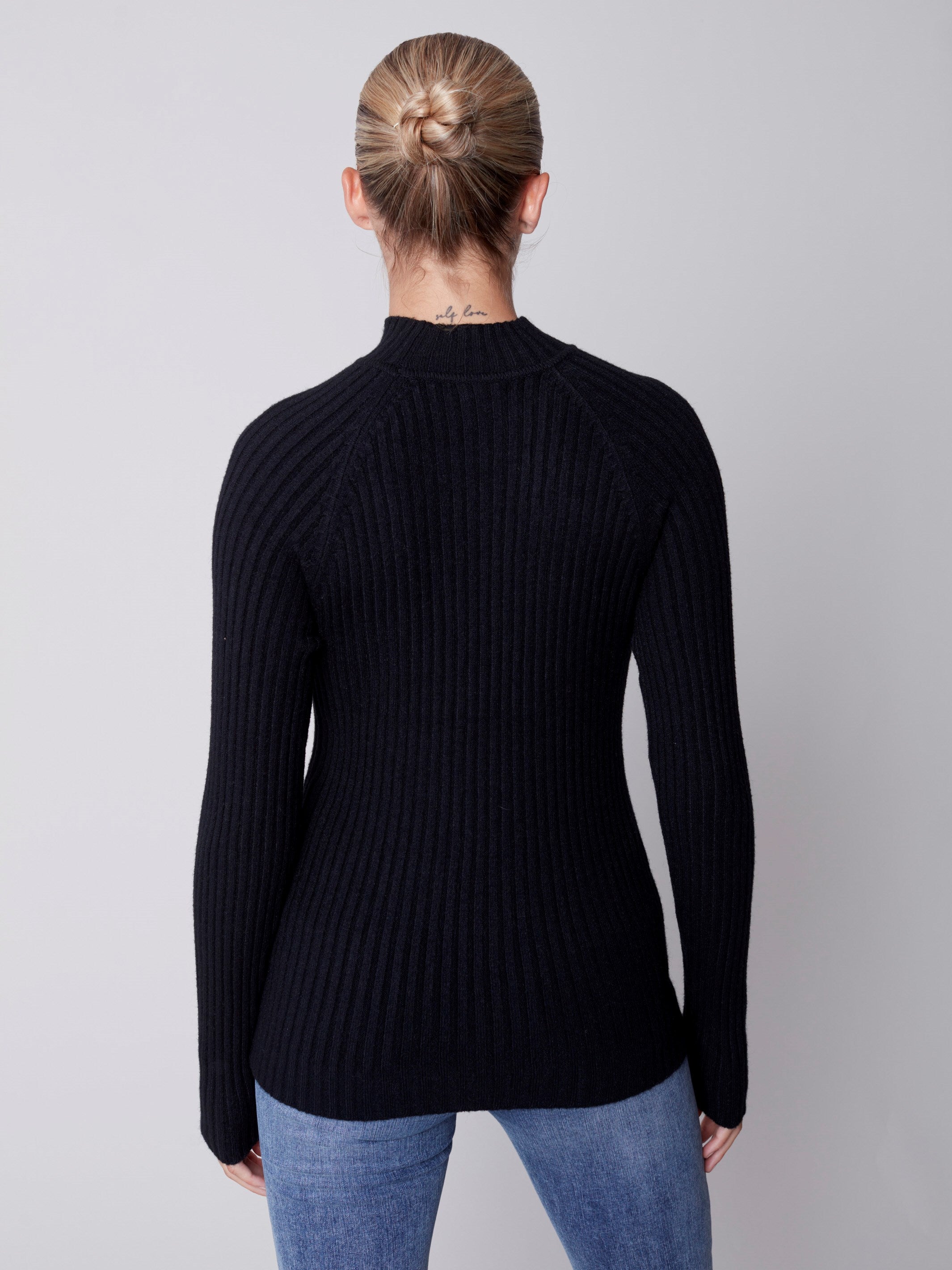 Mock Neck Rib Sweater - Black