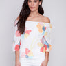 Off-The-Shoulder Cotton Blouse - Flowers - Charlie B Collection Canada - Image 1