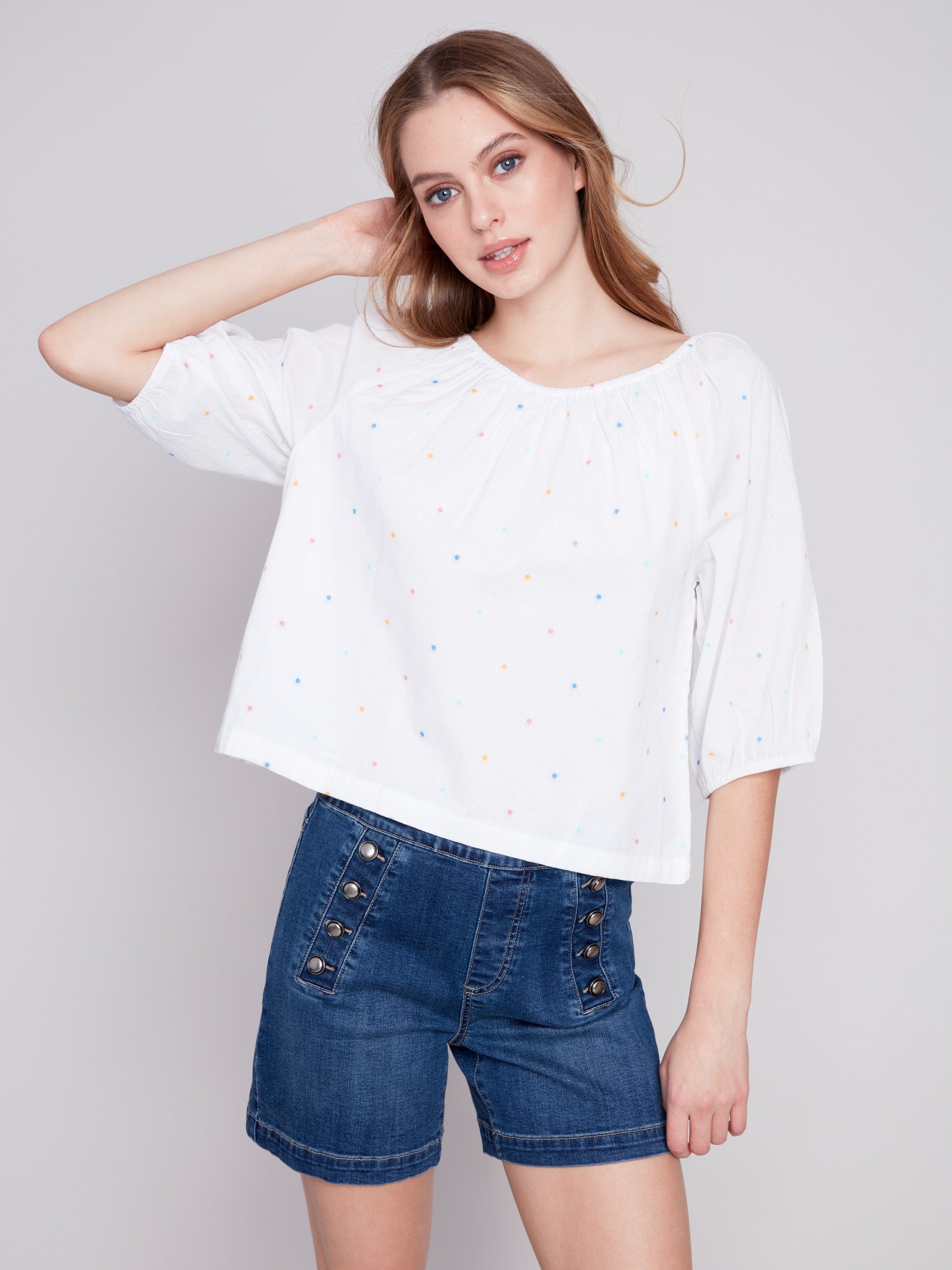 Off-The-Shoulder Cotton Blouse - Riviera - Charlie B Collection Canada - Image 4
