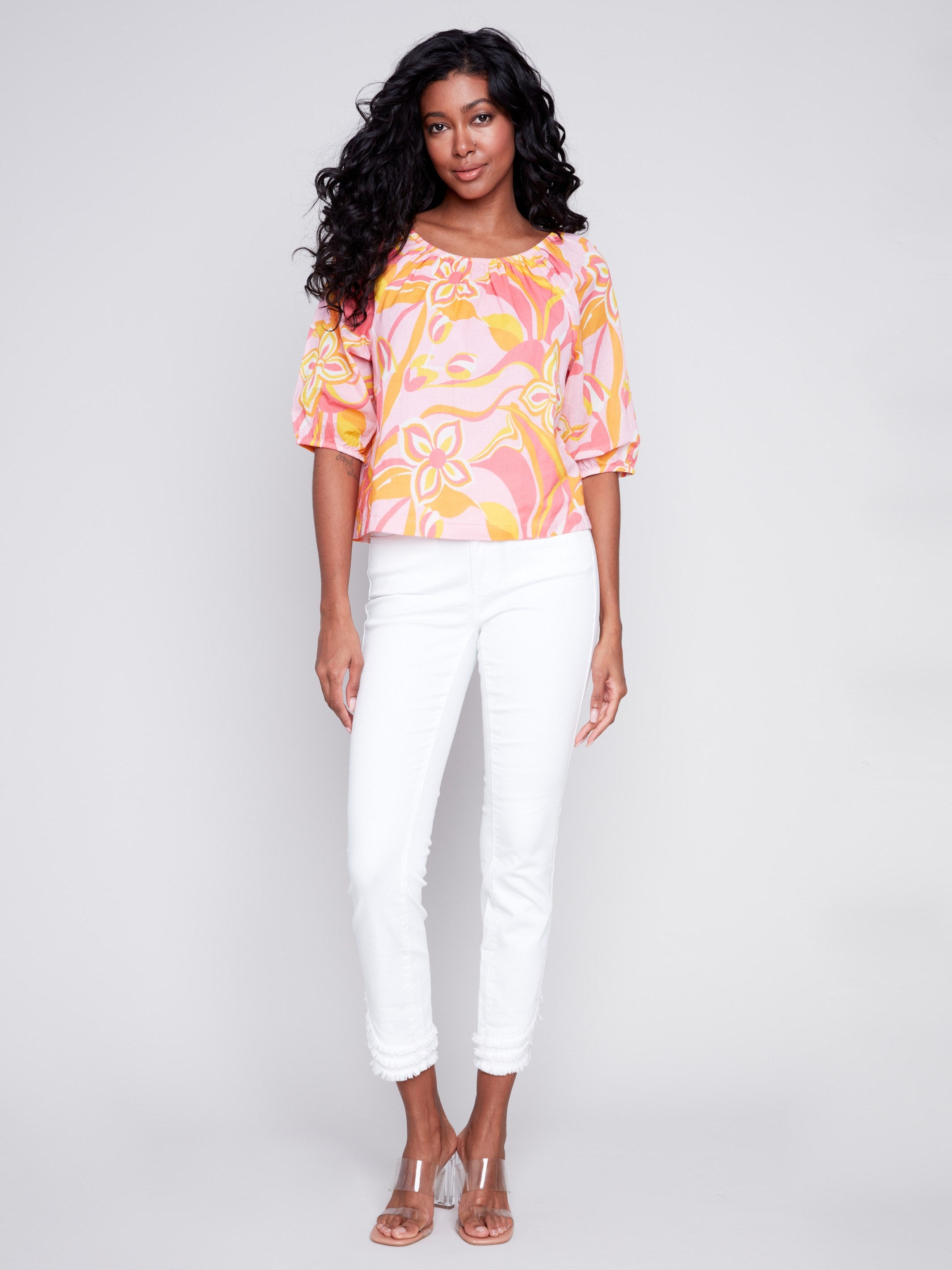 Off-The-Shoulder Cotton Blouse - Sorbet - Charlie B Collection Canada - Image 3