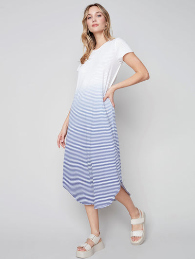 Ombré Striped Cotton Slub Dress - Ocean - C3127 Charlie B Collection 1