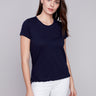 Organic Cotton Slub Knit T-Shirt - Navy - Charlie B Collection Canada - Image 1