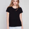 Organic Cotton Slub Knit T-Shirt - Black - Charlie B Collection Canada - Image 1
