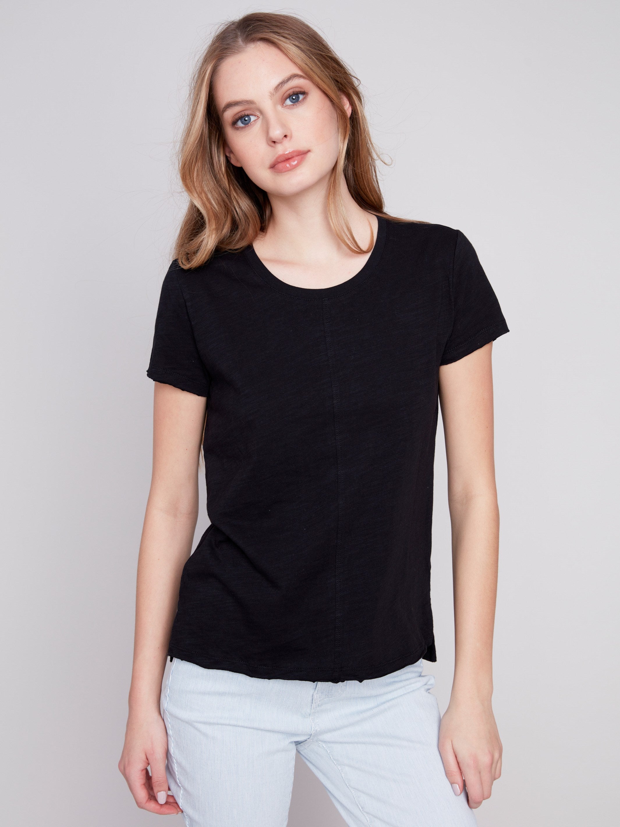 Organic Cotton Slub Knit T-Shirt - Black - Charlie B Collection Canada - Image 4