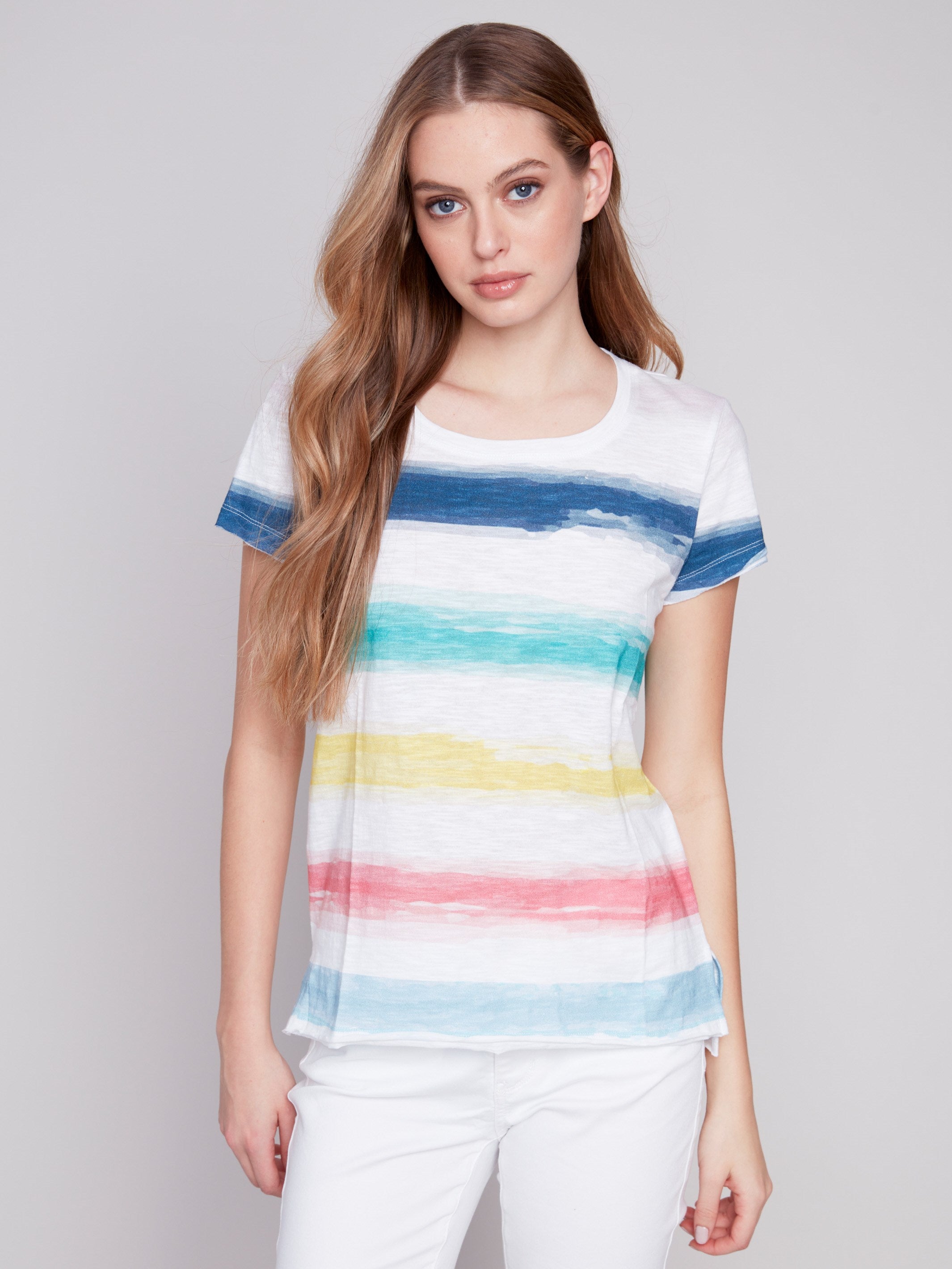 Organic Cotton Slub Knit T-Shirt - Stripes - Charlie B Collection Canada - Image 1