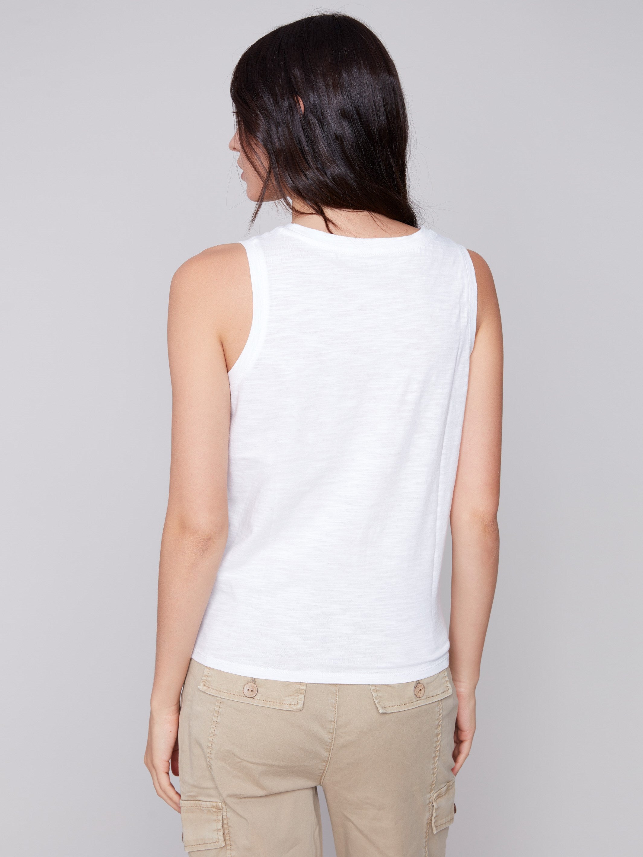 Organic Cotton Tank Top With Knot Detail - White - Charlie B Collection Canada - Image 2