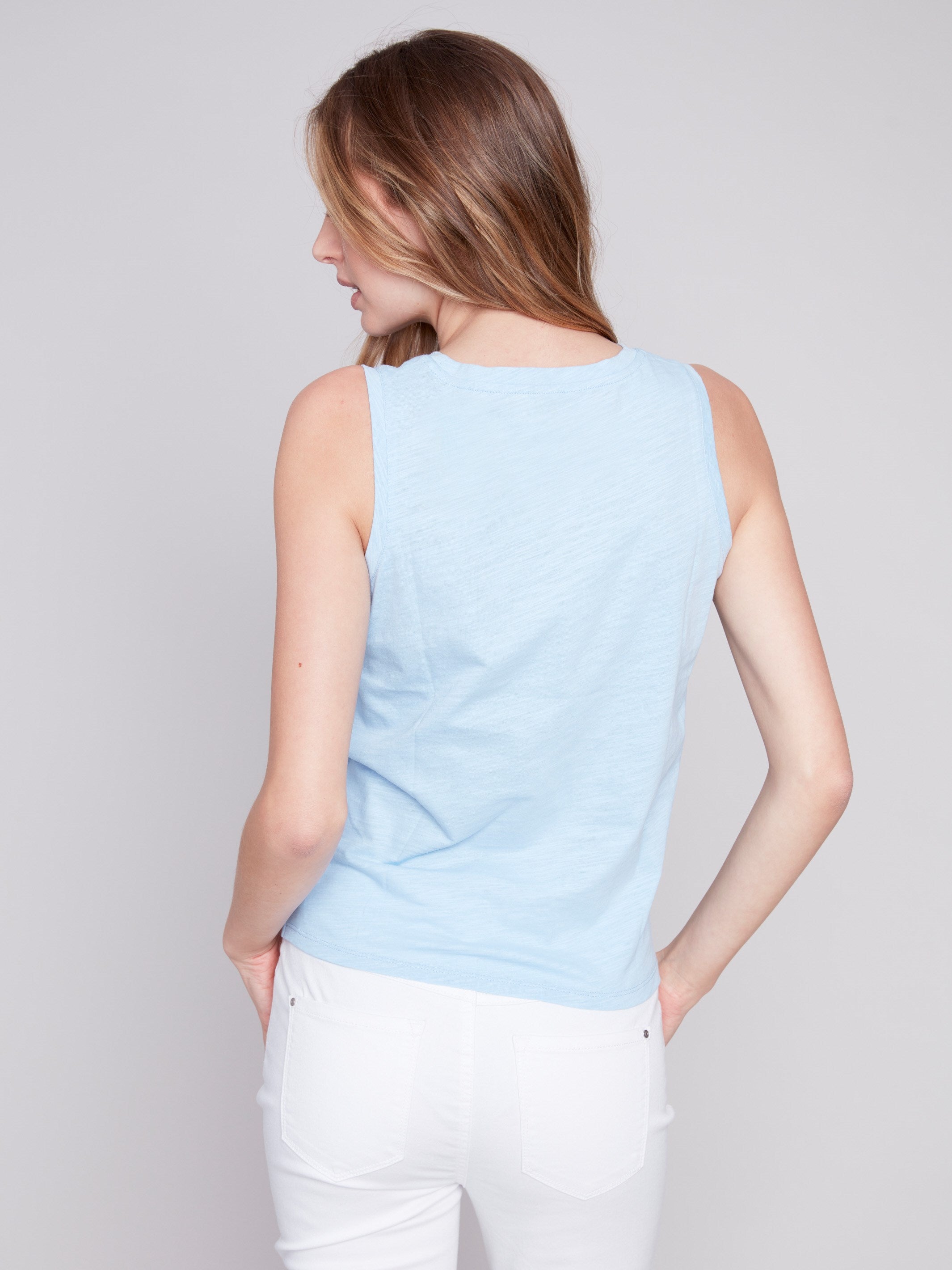 Organic Cotton Tank Top With Knot Detail - Sky - Charlie B Collection Canada - Image 2