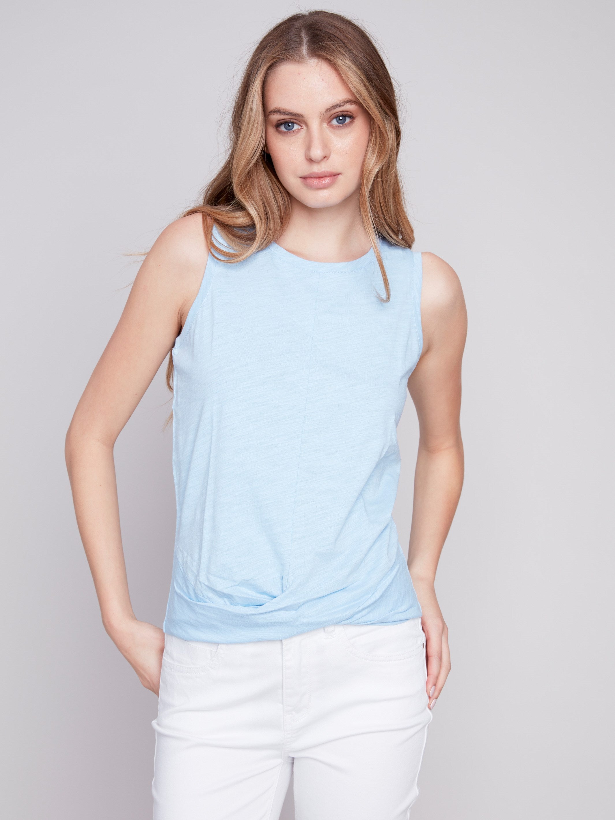 Organic Cotton Tank Top With Knot Detail - Sky - Charlie B Collection Canada - Image 4