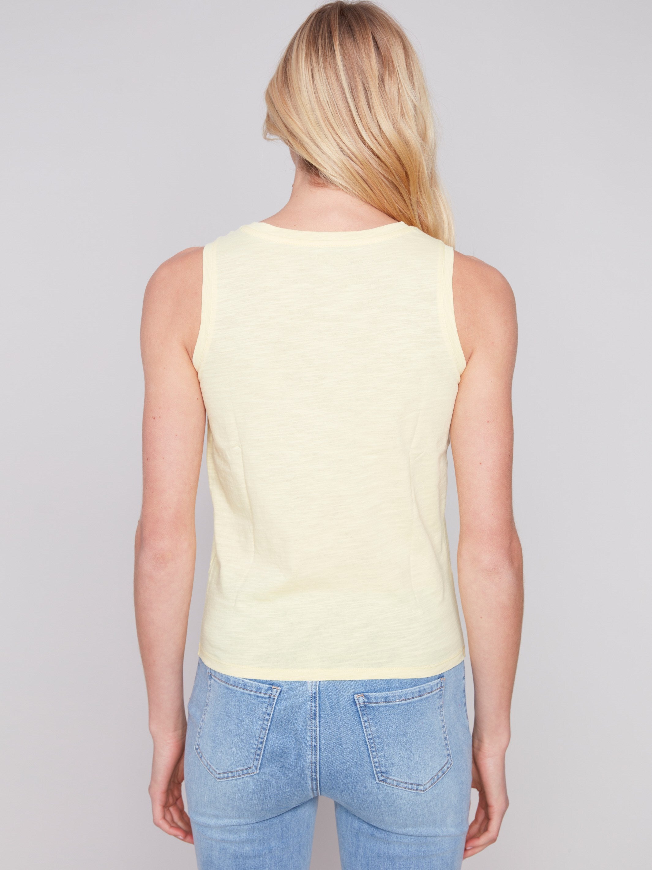 Organic Cotton Tank Top With Knot Detail - Lemon - Charlie B Collection Canada - Image 2