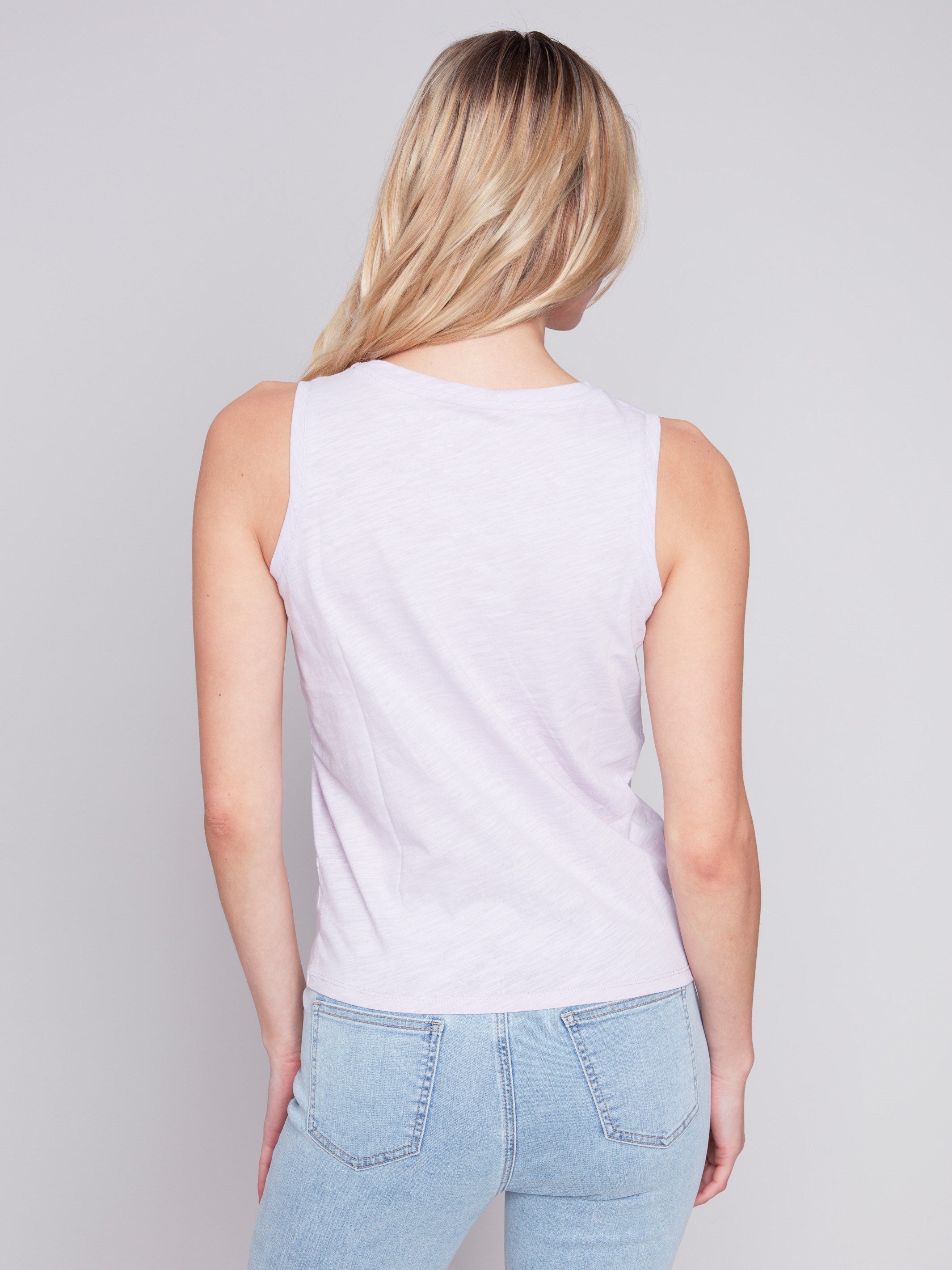Organic Cotton Tank Top With Knot Detail - Lavender - Charlie B Collection Canada - Image 2