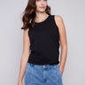 Organic Cotton Tank Top With Knot Detail - Black - Charlie B Collection Canada - Image 1