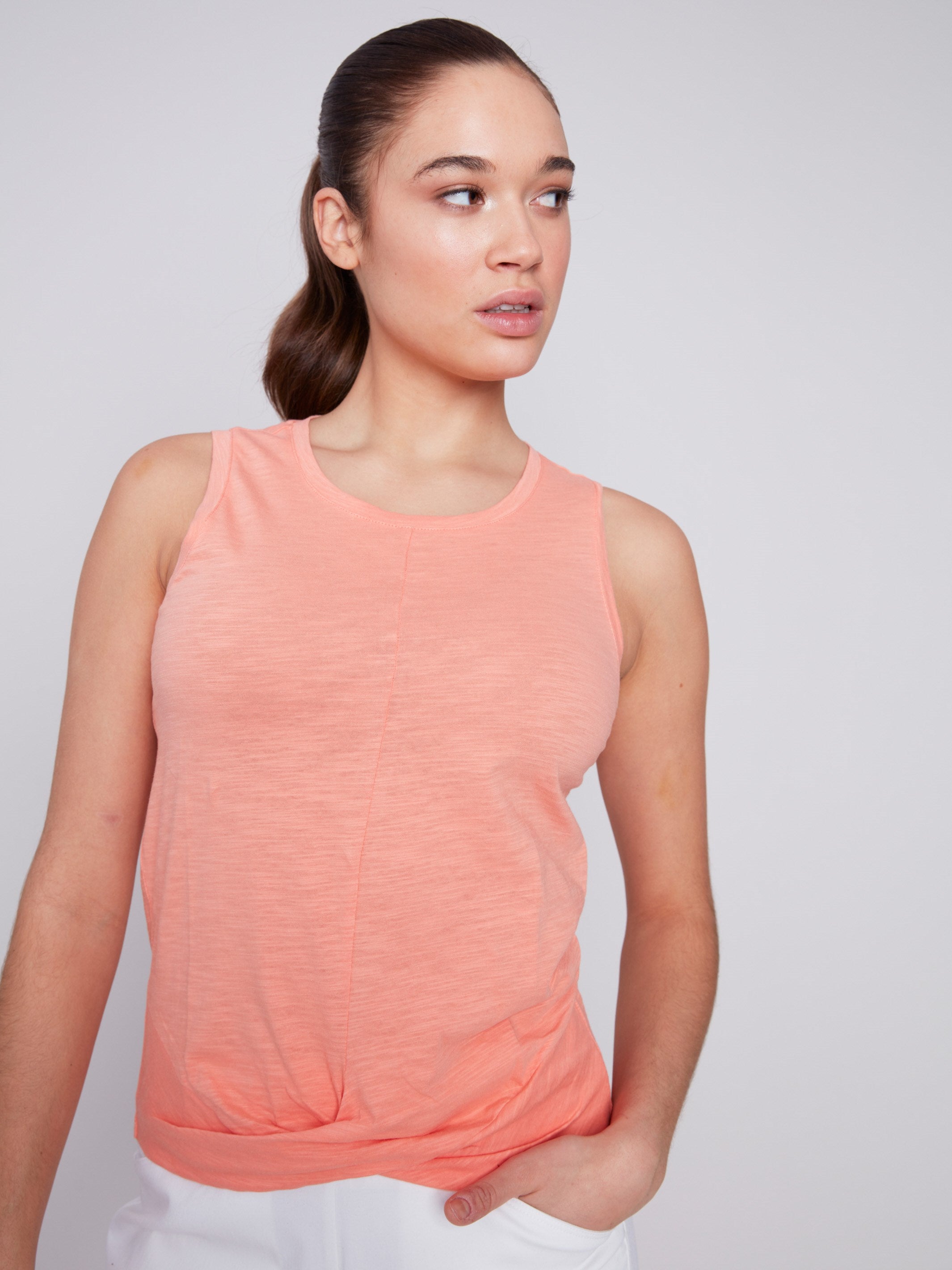 Organic Cotton Tank Top With Knot Detail - Tangerine - Charlie B Collection Canada - Image 4
