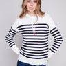 Ottoman Cotton Funnel Neck Sweater - Nautical - Charlie B Collection Canada - Image 1