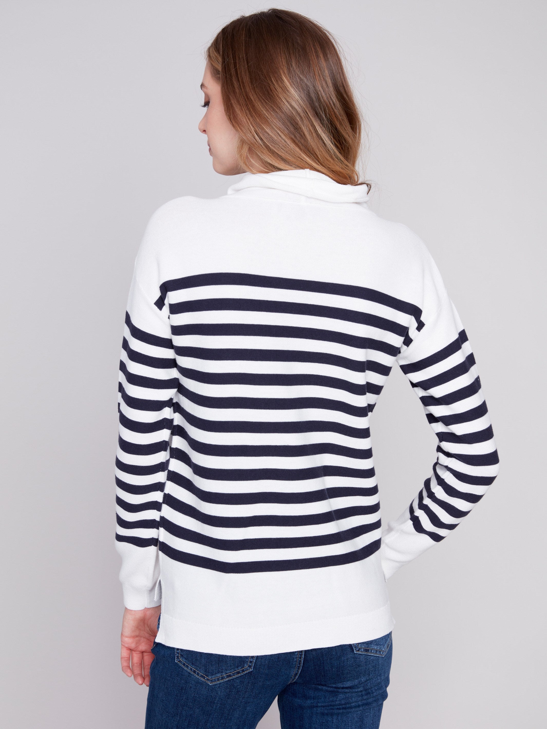 Ottoman Cotton Funnel Neck Sweater - Nautical - Charlie B Collection Canada - Image 2