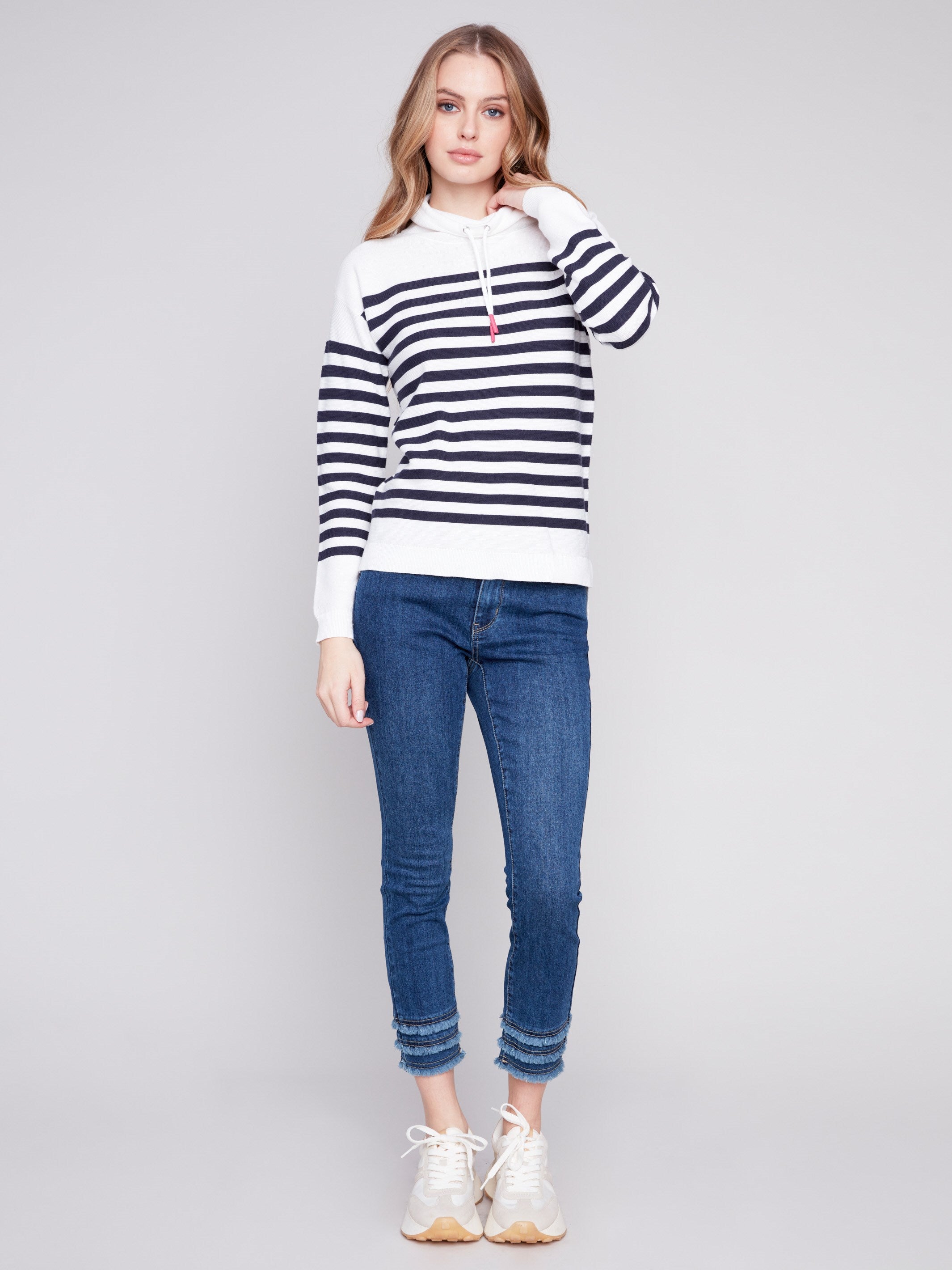 Ottoman Cotton Funnel Neck Sweater - Nautical - Charlie B Collection Canada - Image 3