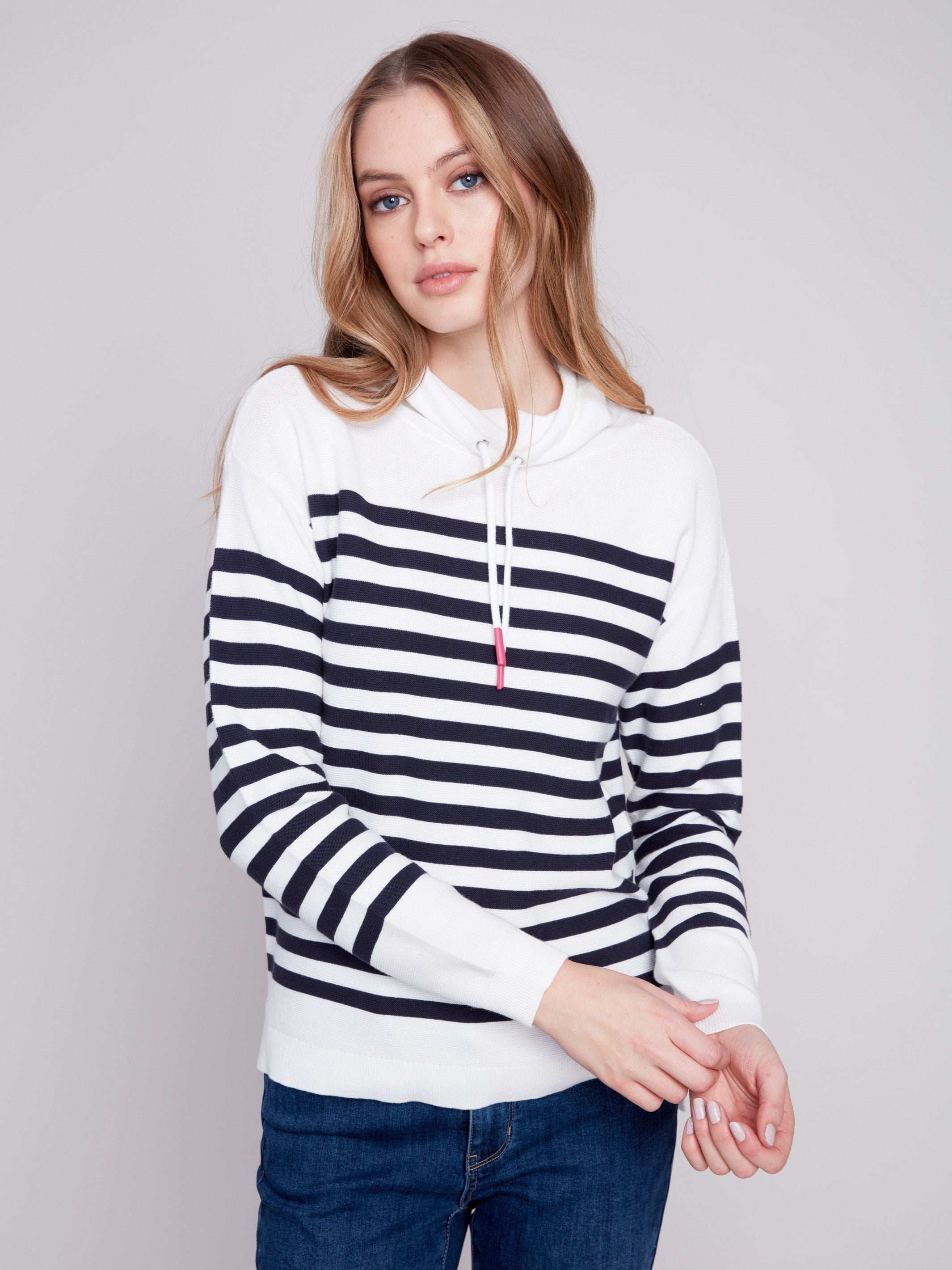 Ottoman Cotton Funnel Neck Sweater - Nautical - Charlie B Collection Canada - Image 5