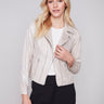Pearlized Faux Leather Jacket - Champagne - Charlie B Collection Canada - Image 1