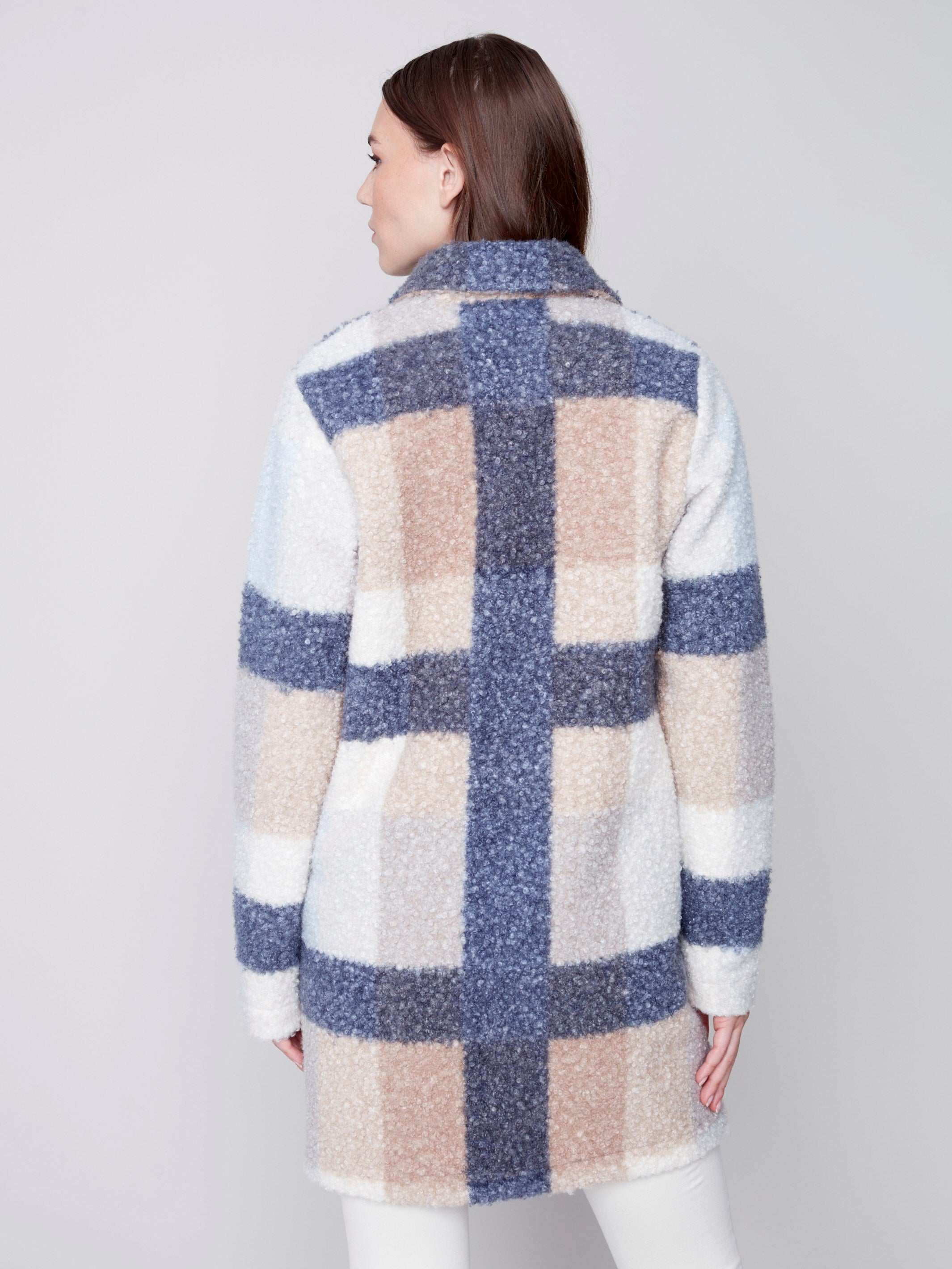 Manteau en tricot bouclé motif tartan -  Flocon de neige