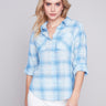 Plaid Cotton Gauze Shirt - Blue - Charlie B Collection Canada - Image 1