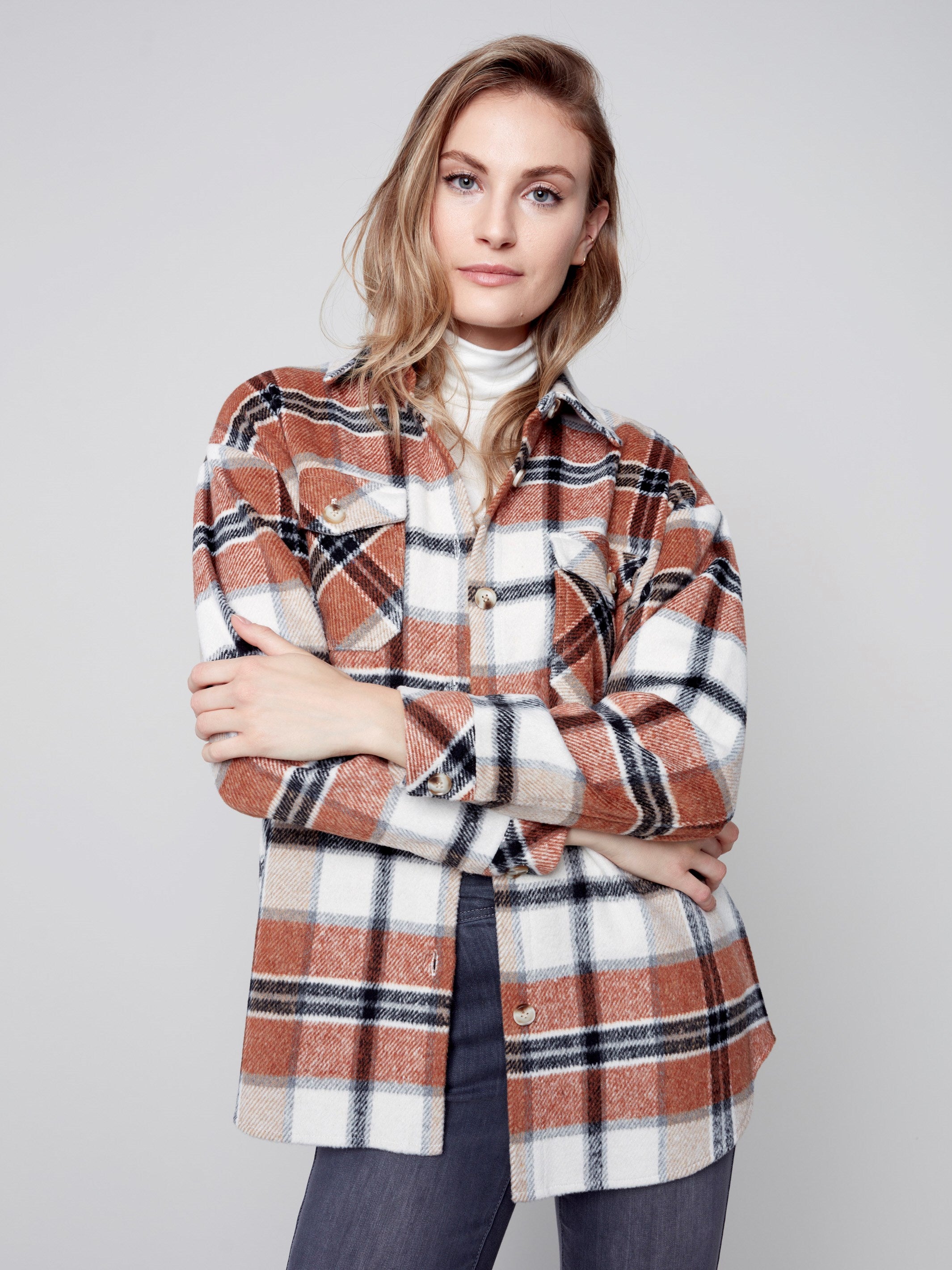Manteau-chemise en flanelle motif tartan - Cidre