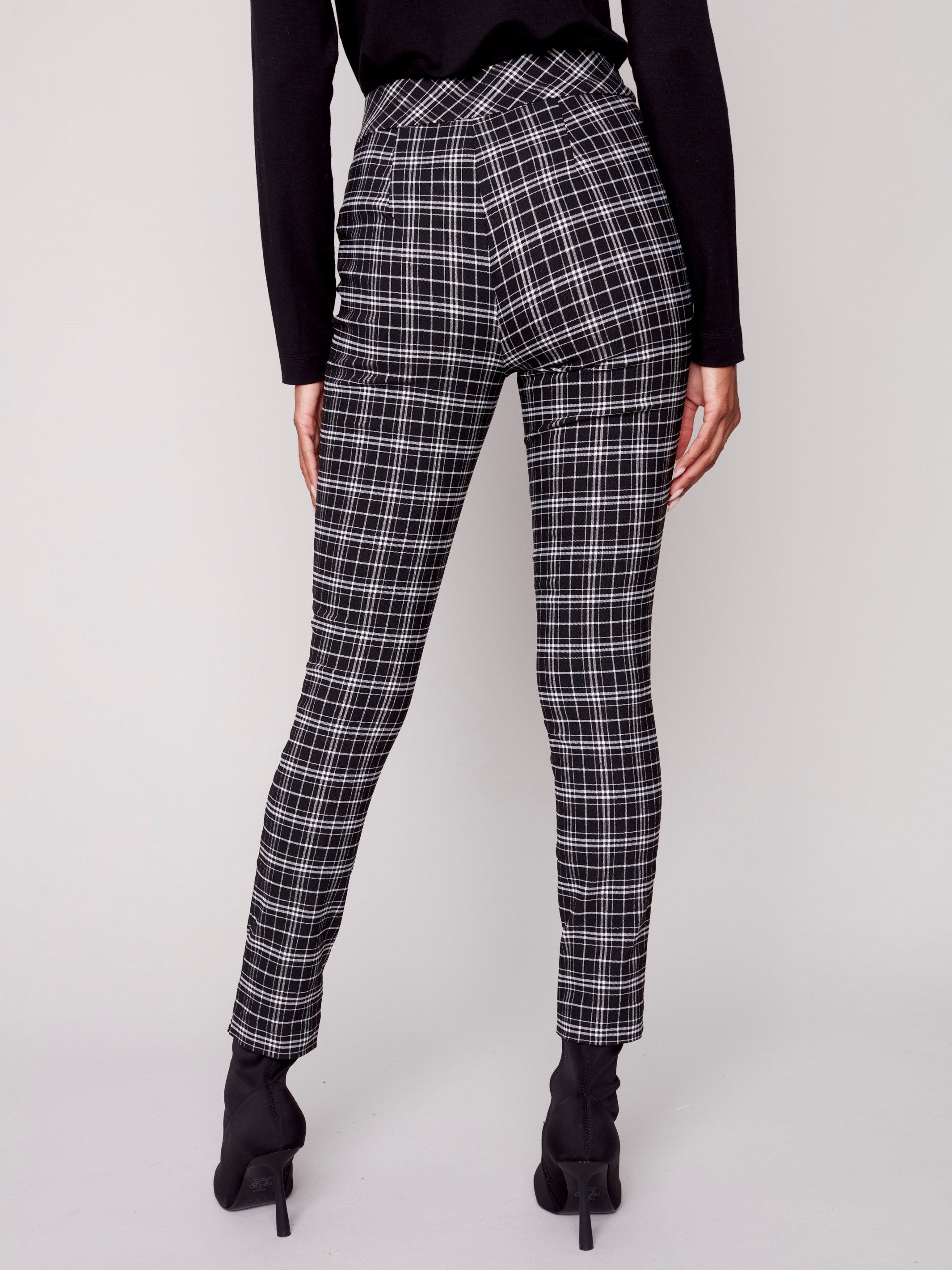 Pantalons motif tartan style fourreau - Noir et Blanc