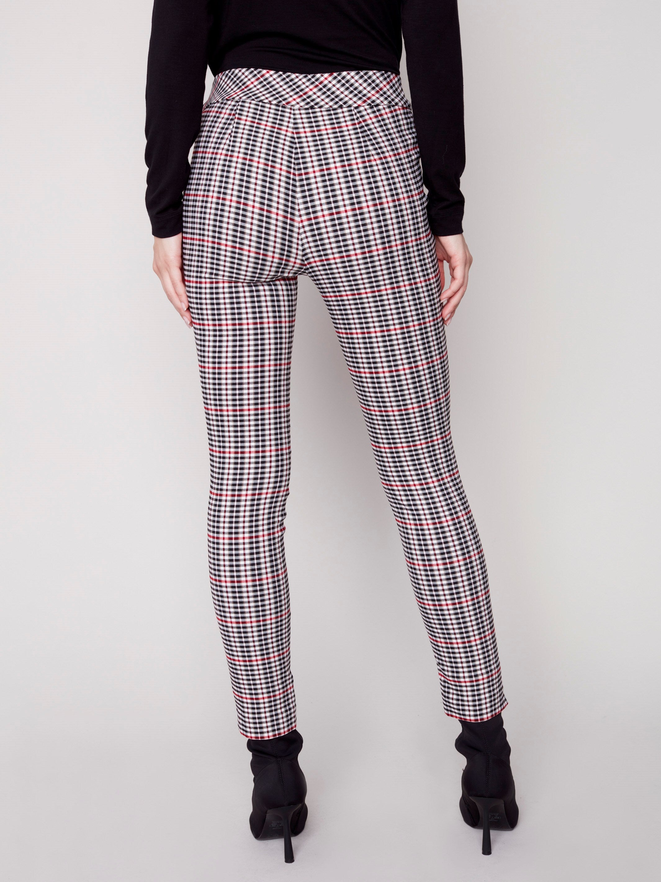 Pantalons motif tartan style fourreau - Rubis