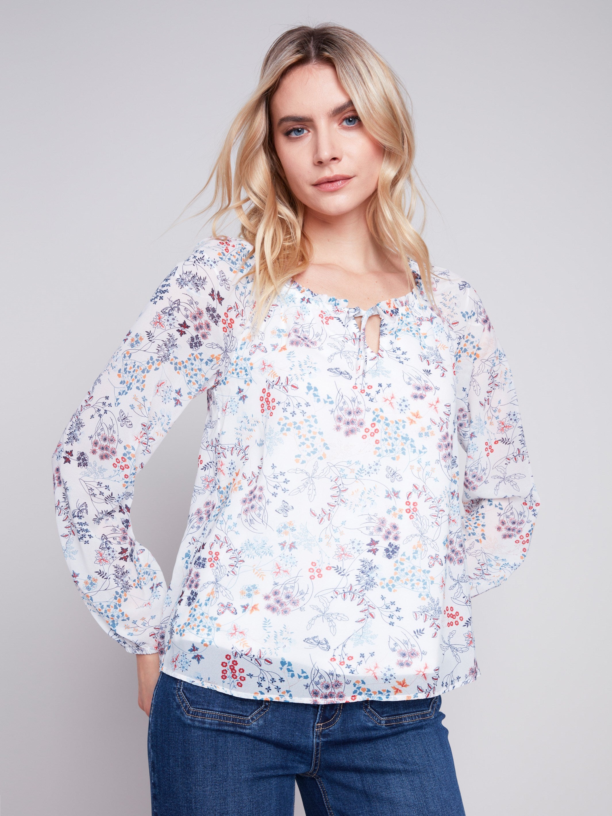 Printed Chiffon Blouse - Blossom - Charlie B Collection Canada - Image 1