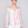 Printed Chiffon Blouse - Stripes - Charlie B Collection Canada - Image 1